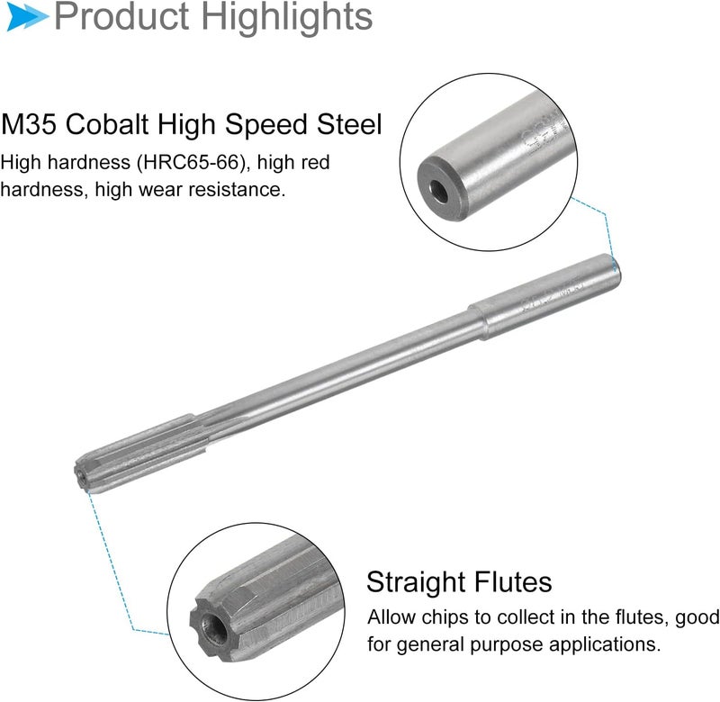 CoCud Machine Chucking Reamers, 6.2mm Diameter D4 Accuracy, M35 Cobalt High Speed Steel Straight Flutes Milling Cutter - (Applications: for Lathe Machine), 1-Piece - Image 4